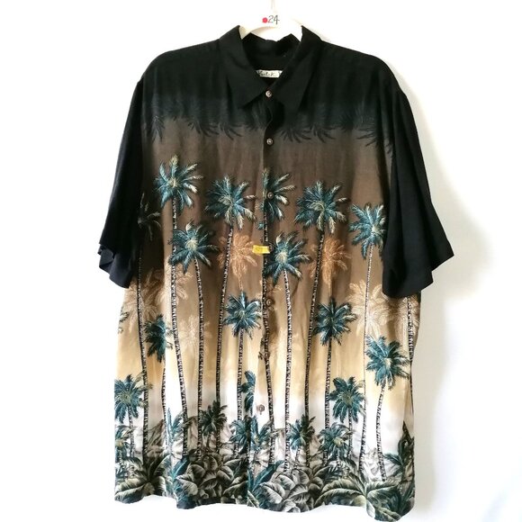 Batik Bay Mens Brown Black Short Sleeve Rayon Hawaiian Button Up Shirt Size XL - Picture 1 of 6